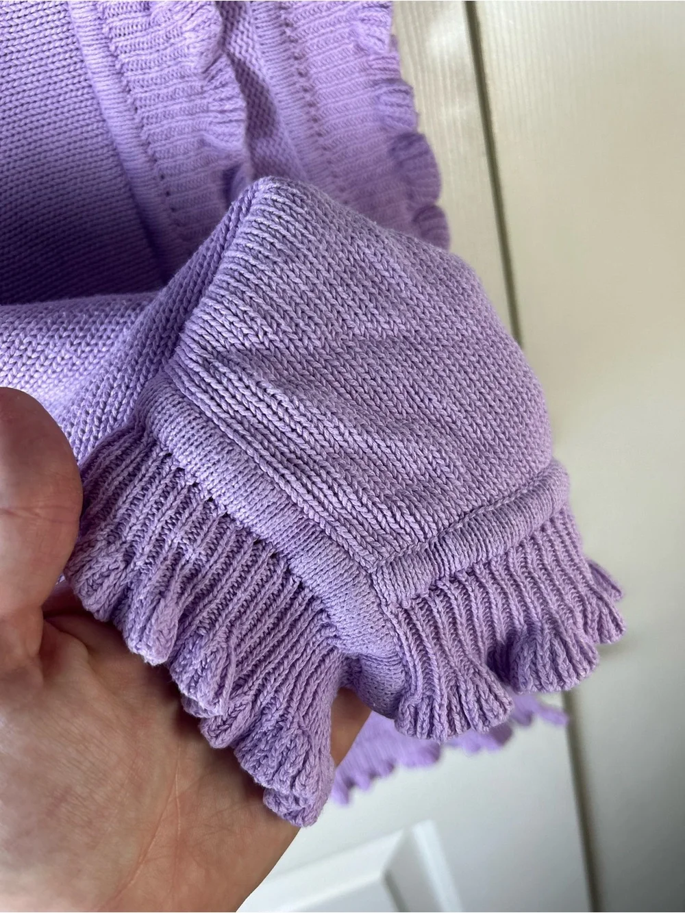 Expectations by Baby Martex Solid Purple Blanket Sweater Knit Ruffle Edge Lovey